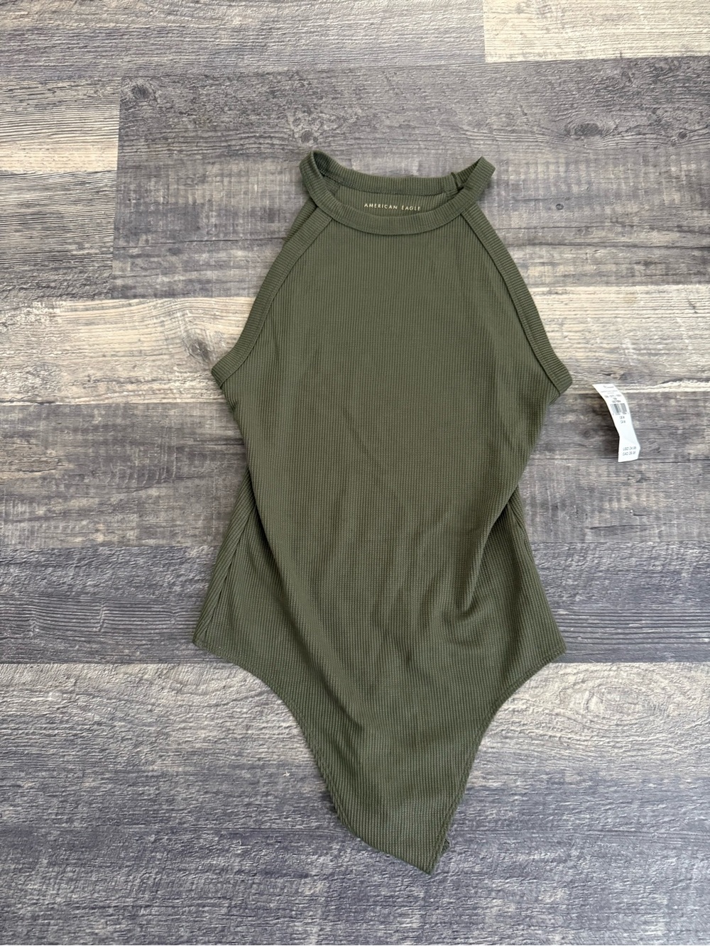 NWT American Eagle Outfitters Olive Ribbed Halter One-Piece Bodysuit